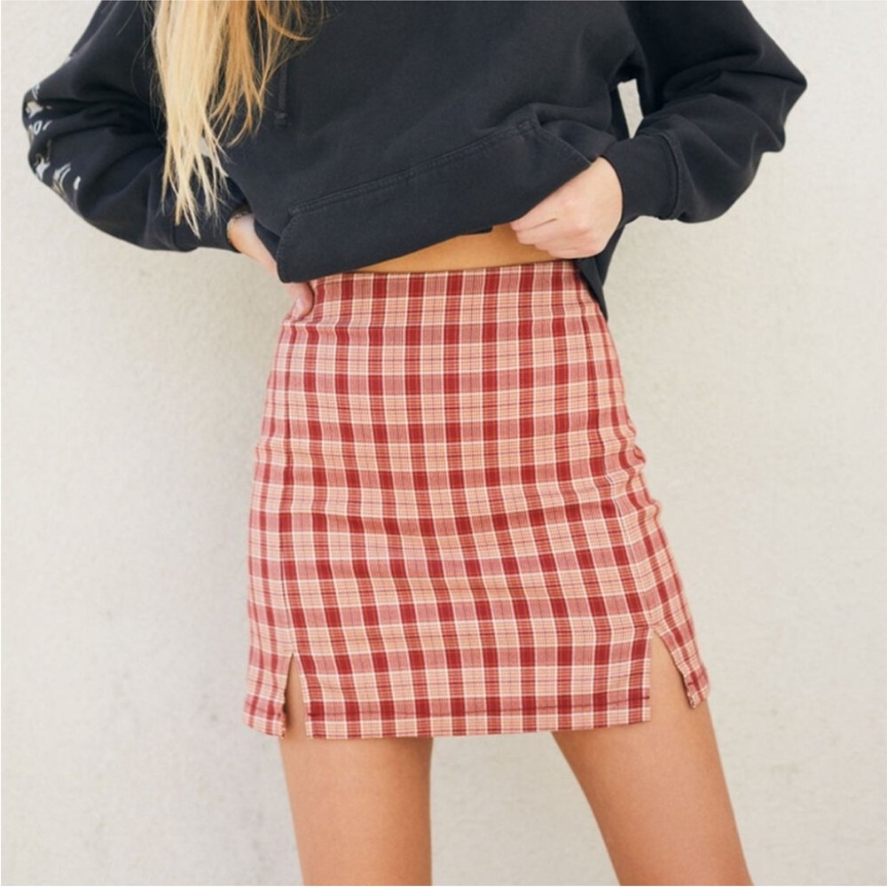Brandy Melville John Galt Cara Plaid Mini Skirt Red